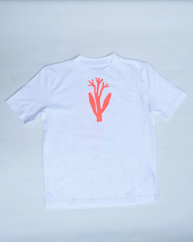 Neon bloom white T oversize — handprinted wearable art by Mascha Rodigina, Cologne