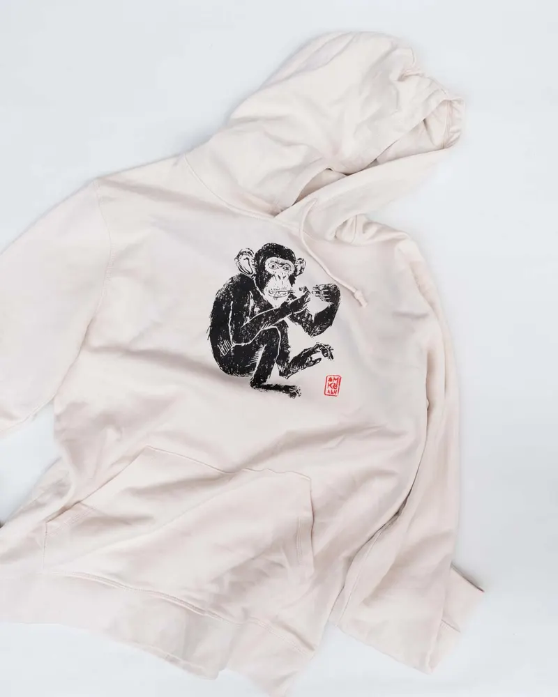 Petermann Milch Hoodie — handprinted wearable art by Mascha Rodigina, Cologne