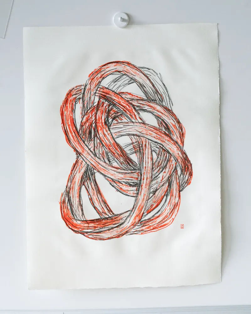 Fiktive Spontanität — handprinted wearable art by Mascha Rodigina, Cologne
